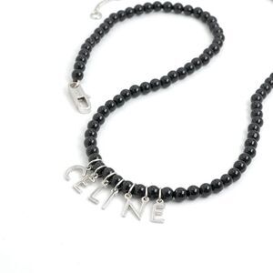 Celine Necklace Pendant Choker Black Silver Logo Onyx